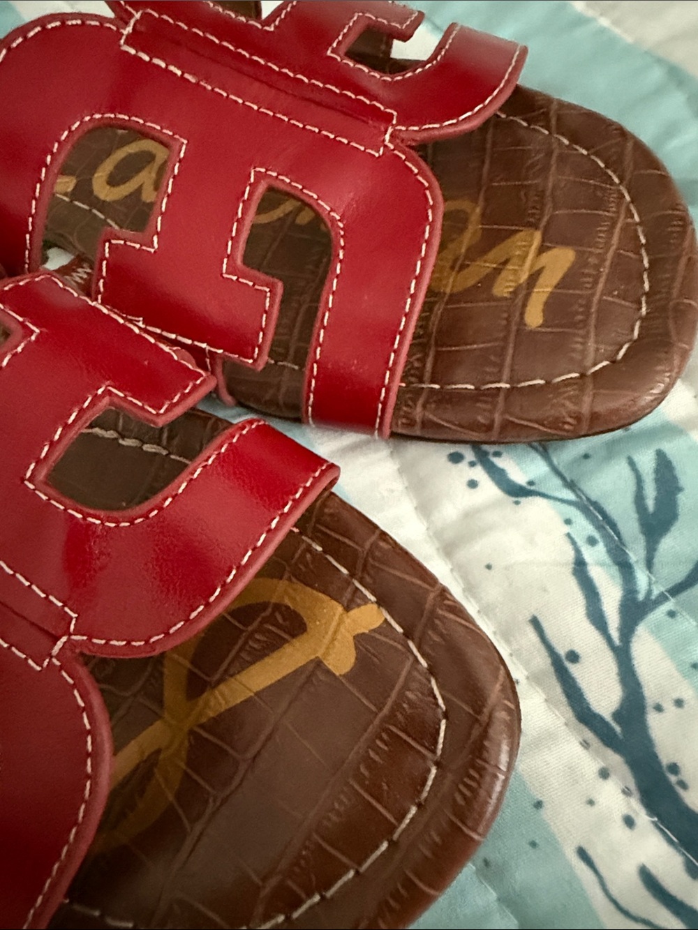 Sam Edelman Red Leather Slide Sandals - Picture 4 of 4